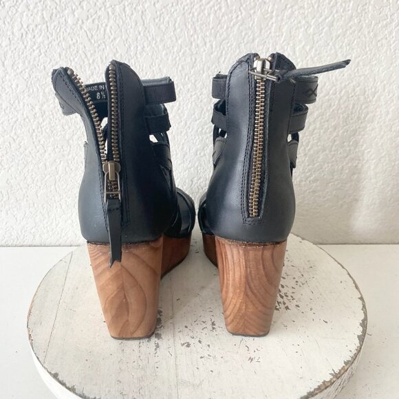 Lane Boots BECCA Womens Black Wedges Sz 8.5 Western Sandals Cowgirl Wooden Heels - Picture 3 of 11